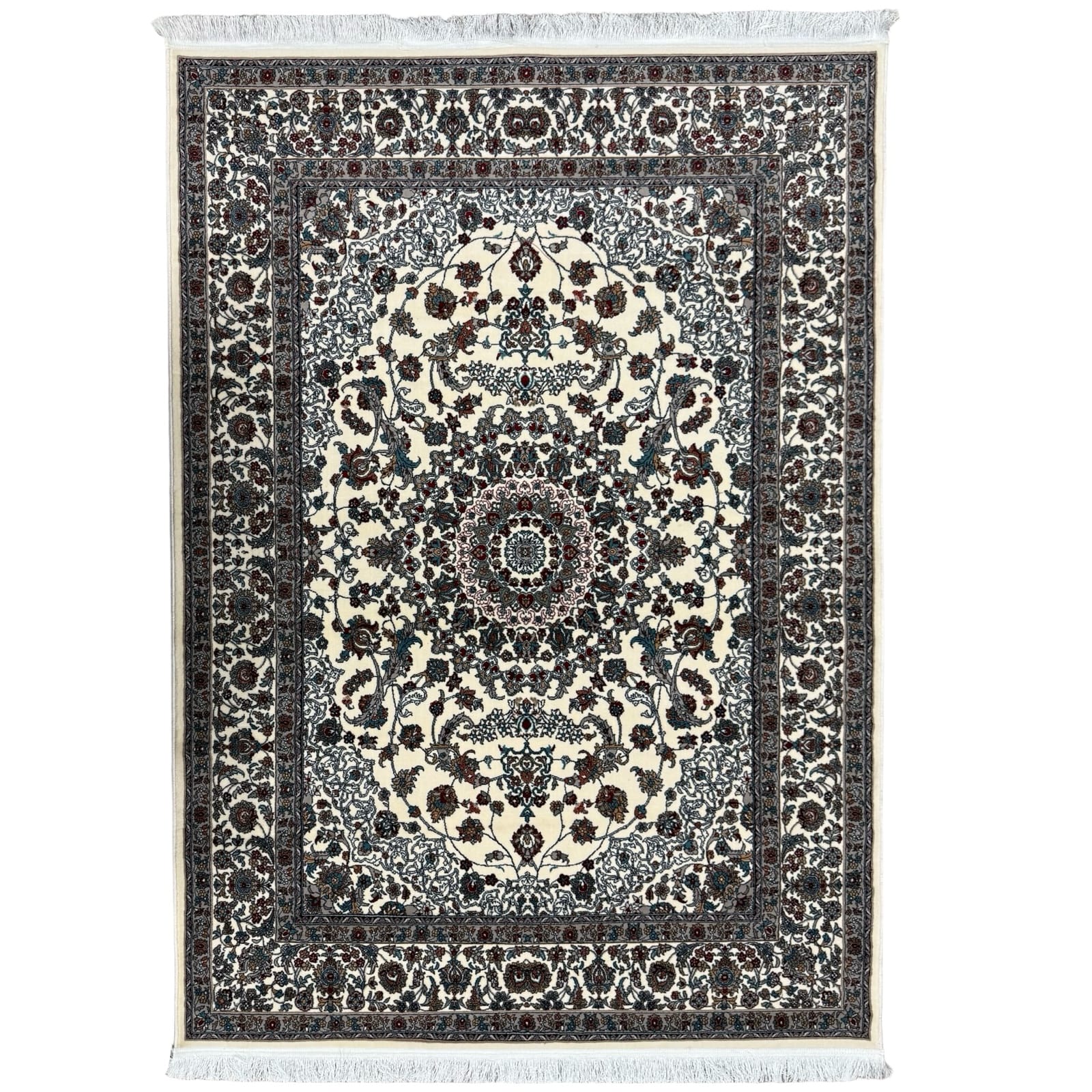 0191910JIWIJ_21 230x 160cm Persian Nain Medallion Ivory Machine Made Rug - Image 1