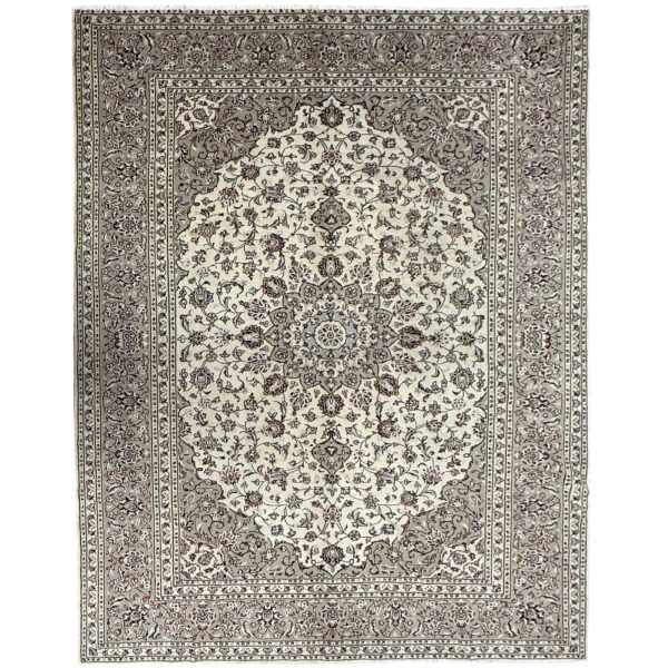 345 x 250cm Hand Knotted Floral Ivory Kashan Persian Rug