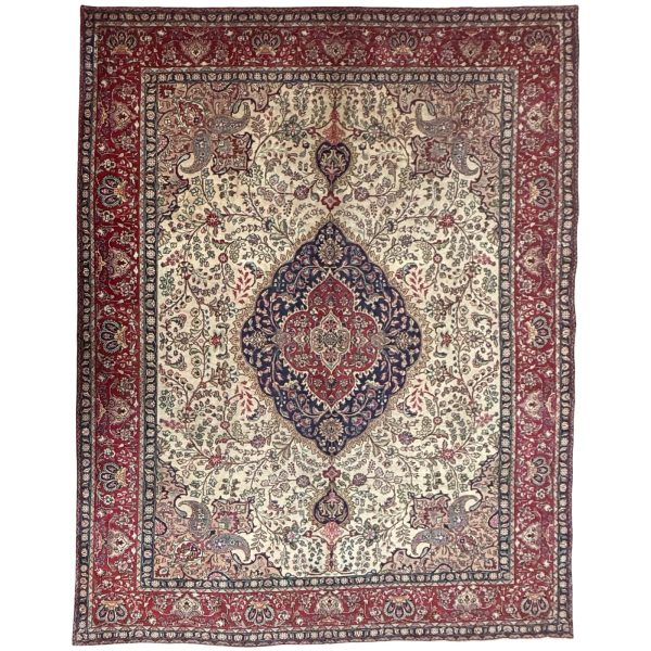 395 x 295cm Persian Vintage Hand Knotted Medallion Tabriz Rug