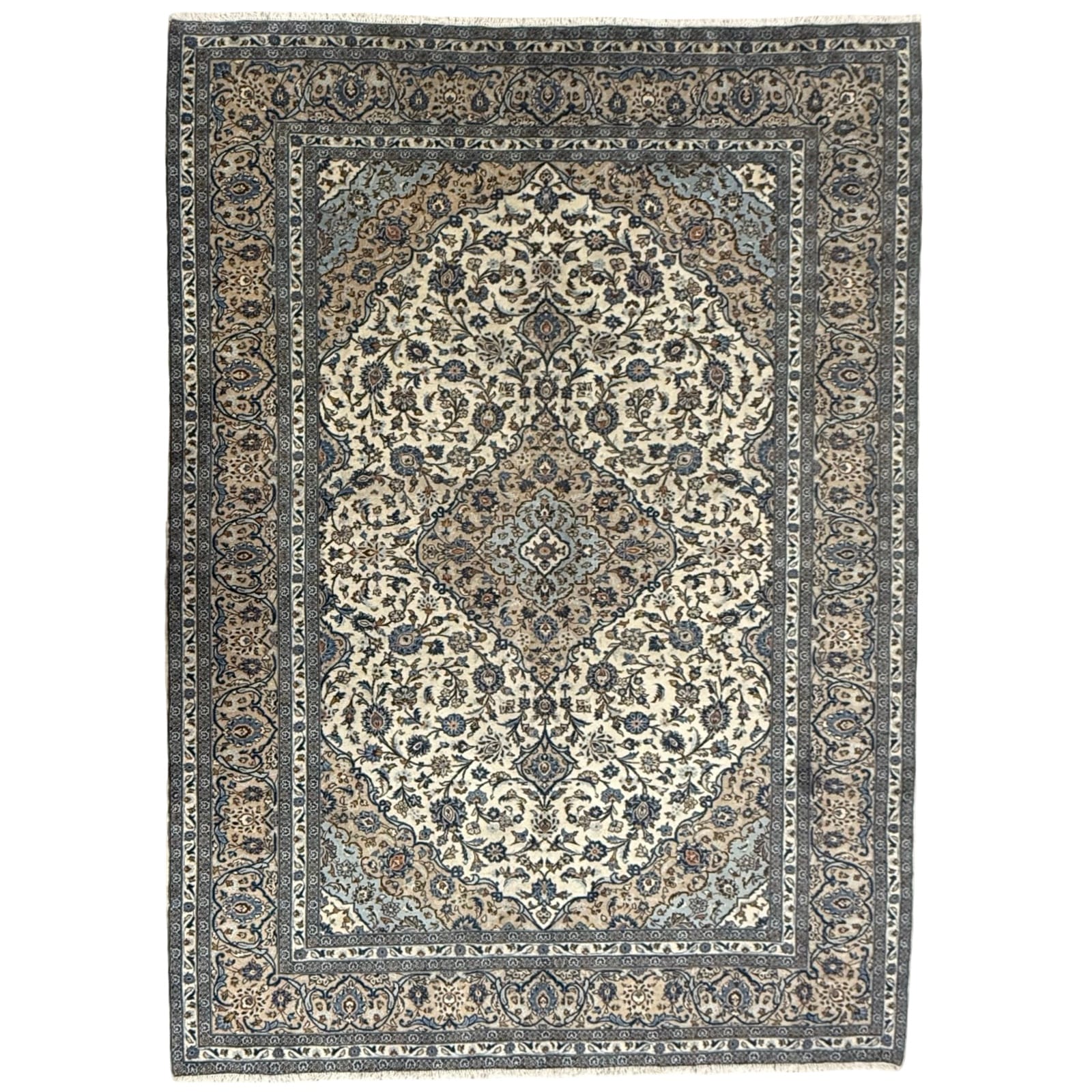 33e39393w_2 355 x 248cm Hand Knotted Ivory And Beige Kashan Persian Rug - Image 1