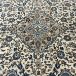 355 x 248cm Hand Knotted Ivory And Beige Kashan Persian Rug - Image 6