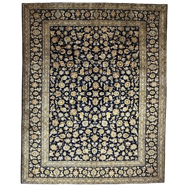 407 x 310cm Hand Knotted Persian Kashan Navy Field All Over Rug