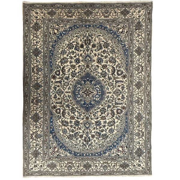 345 x 235cm Vintage Hand Knotted Persian Nain – Silk And Wool Rug