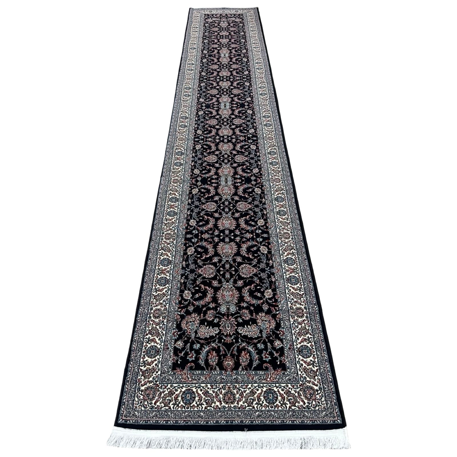500-x-80-nainee_40 500 x 80cm All Over Floral Persian Kashan Design –Navy Runner Rug - Image 1