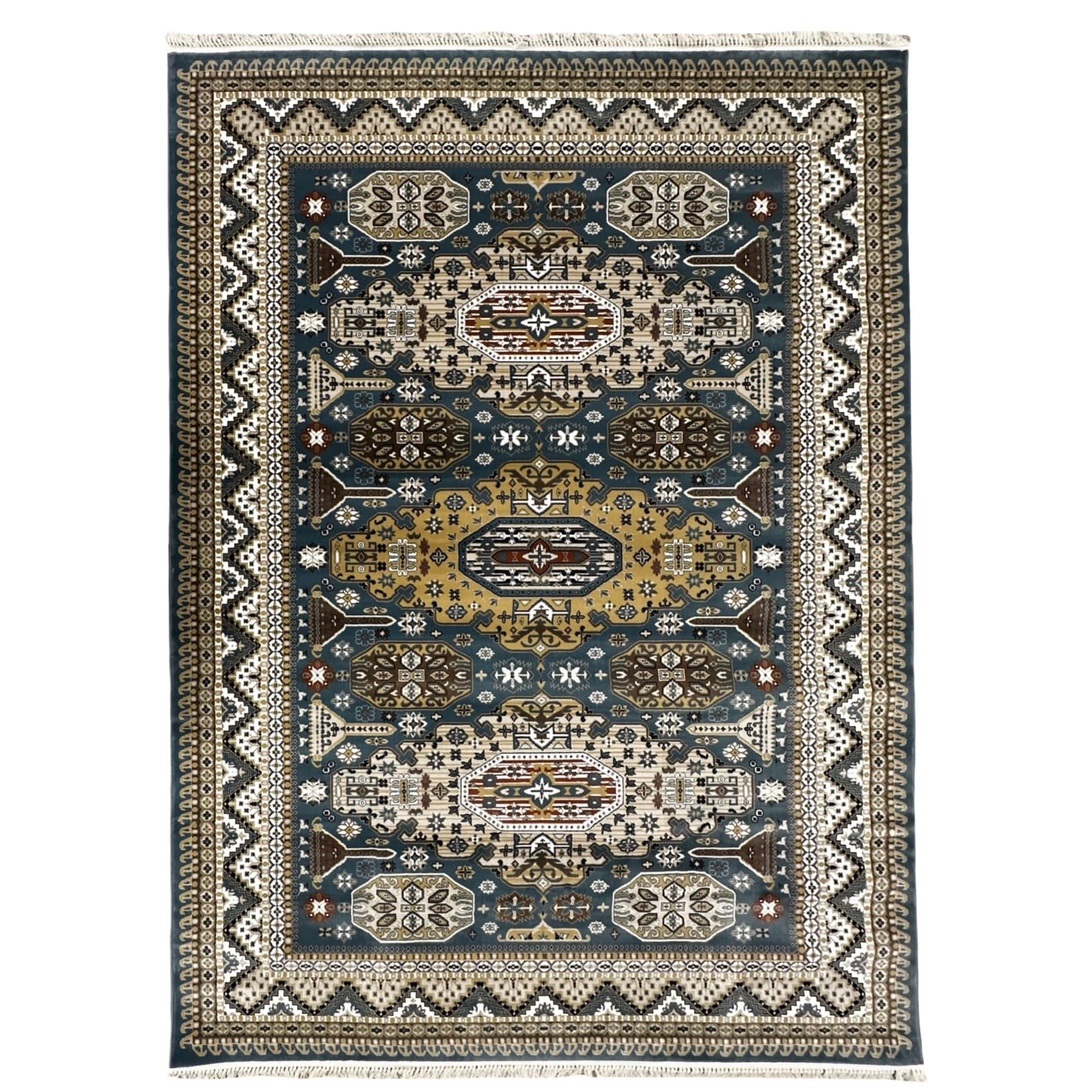 Balfoooor-340_1 340 x 240cm Afghan Kazak Design Blue Machine Made Area Rug - Image 1