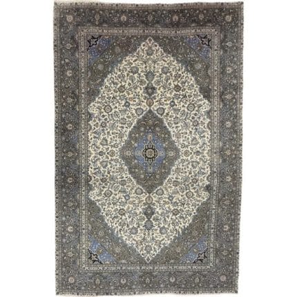 455 x 278cm Hand Knotted Persian Kashan Cream Wool Rug