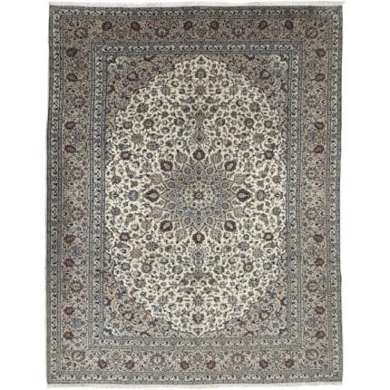 392 x 295cm Hand Knotted Persian Kashan Cream Wool Rug