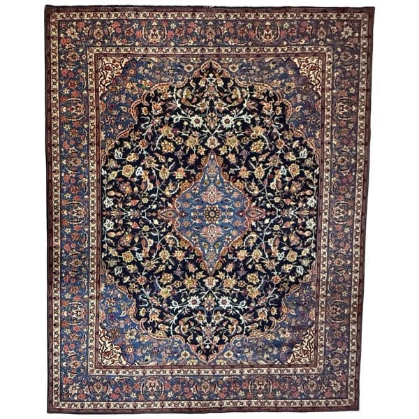 395 x 300cm Hand Knotted Navy Persian Sarough Floral Rug