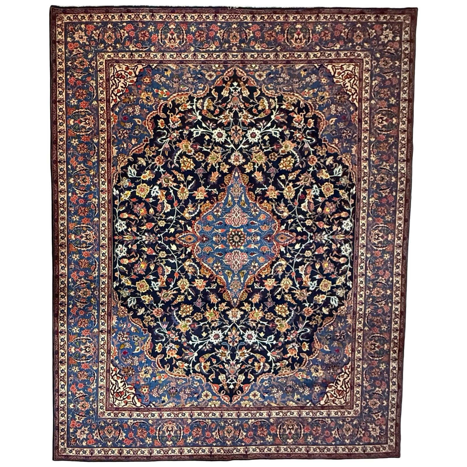 IMG_2168 395 x 300cm Hand Knotted Navy Persian Sarough Floral Rug - Image 1