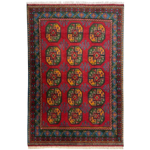 205 x 136cm Hand Knotted Red Afghan Akche Filpai – Wool Rug