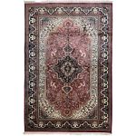 214 x 143cm Hand Knotted Indian Silk Jaipur Oriental Rug – Rose Red, Scroll Border