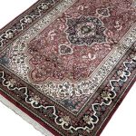 214 x 143cm Hand Knotted Indian Silk Jaipur Oriental Rug – Rose Red, Scroll Border - Image 2