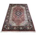 214 x 143cm Hand Knotted Indian Silk Jaipur Oriental Rug – Rose Red, Scroll Border - Image 3