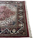 214 x 143cm Hand Knotted Indian Silk Jaipur Oriental Rug – Rose Red, Scroll Border - Image 4