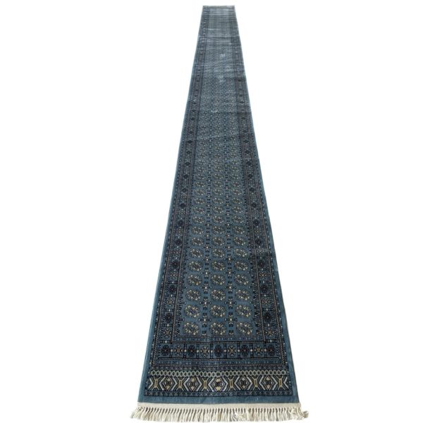 Afghan Bokhara Design - Blue Runner Rug - 800 x 80cm