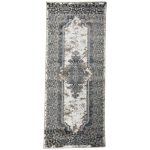 150 x 80cm Vintage Kirman Design Machine Made Rug – Ivory and Slate Blue Medallion