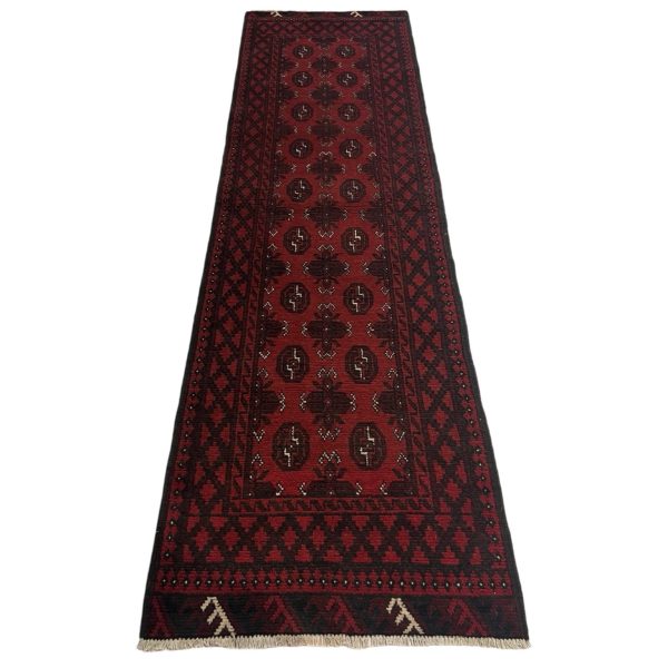 287 x 76cm Hand Knotted Red Afghan Akche Runner Rug