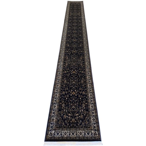 600 x 80cm All Over Floral Persian Kashan Design – Navy Runner Rug