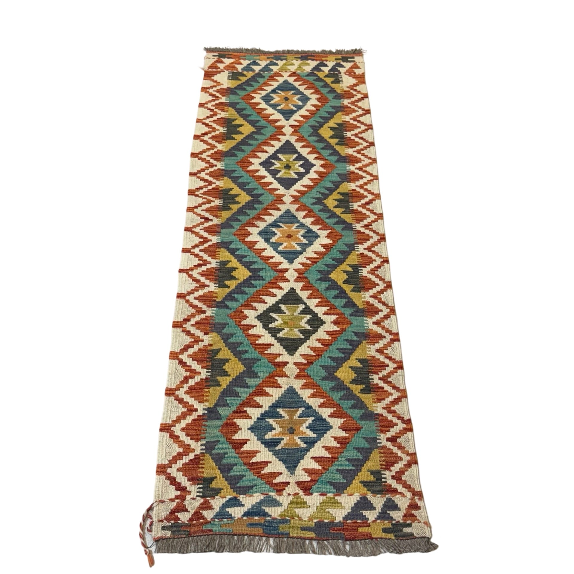 IMG_7925 194 x 58cm Hand Woven Afghan Kilim Chobi Runner Rug - Image 1