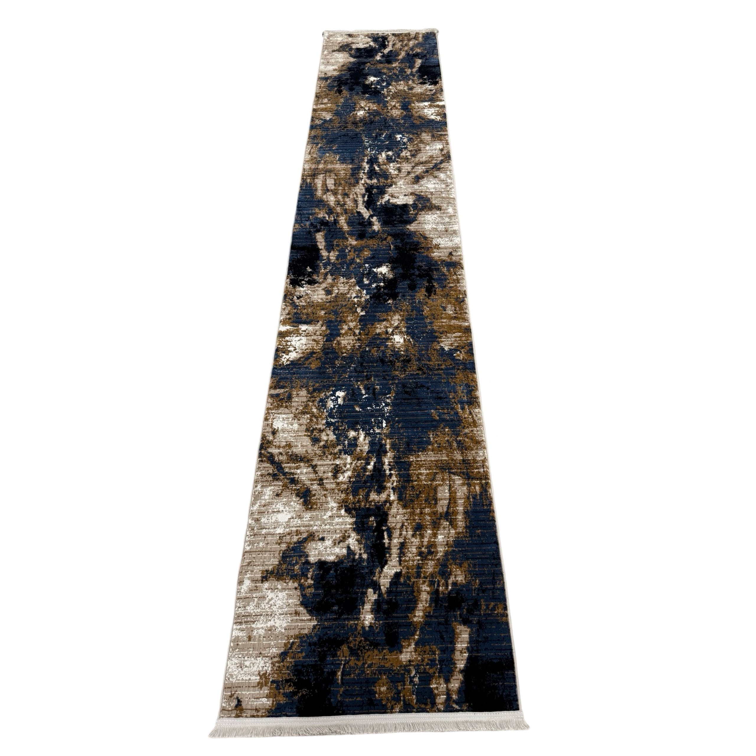 IMG_8200 400 x 80cm Turkish Machine Made Modern Blue Beige Runner Rug - Image 1