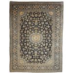 335 x 237cm Hand Knotted Persian Navy Kashan Wool Rug