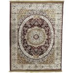 340 x 240cm Machine Made Red Beige Persian Design Rug – Oval Medallion, Paisley Border