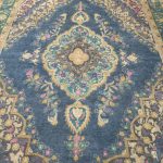 380 x 289cm Blue Yellow Hand Knotted Ultra Vintage Persian Wool Rug - Image 6