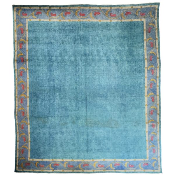 381 x 290cm Light Blue Hand Knotted Ultra Vintage Persian Wool Rug