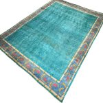 381 x 290cm Light Blue Hand Knotted Ultra Vintage Persian Wool Rug - Image 9
