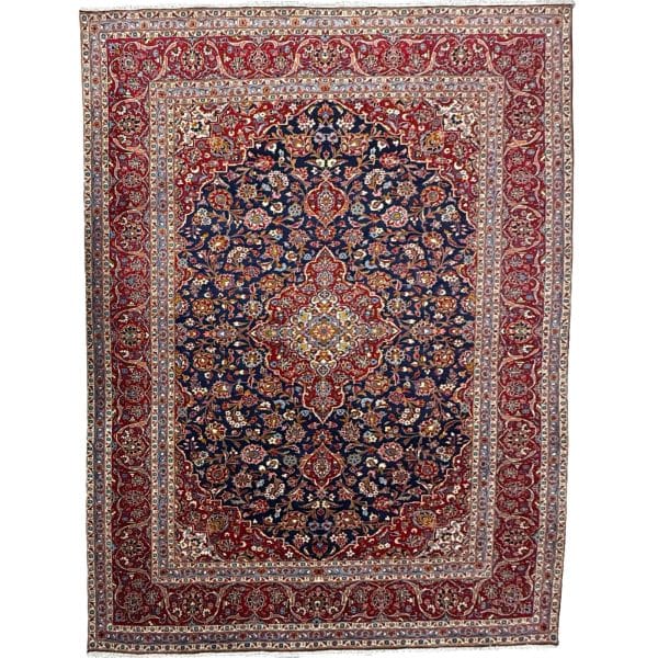 355 x 251cm Exquisite Hand Knotted Persian Navy Kashan Rug