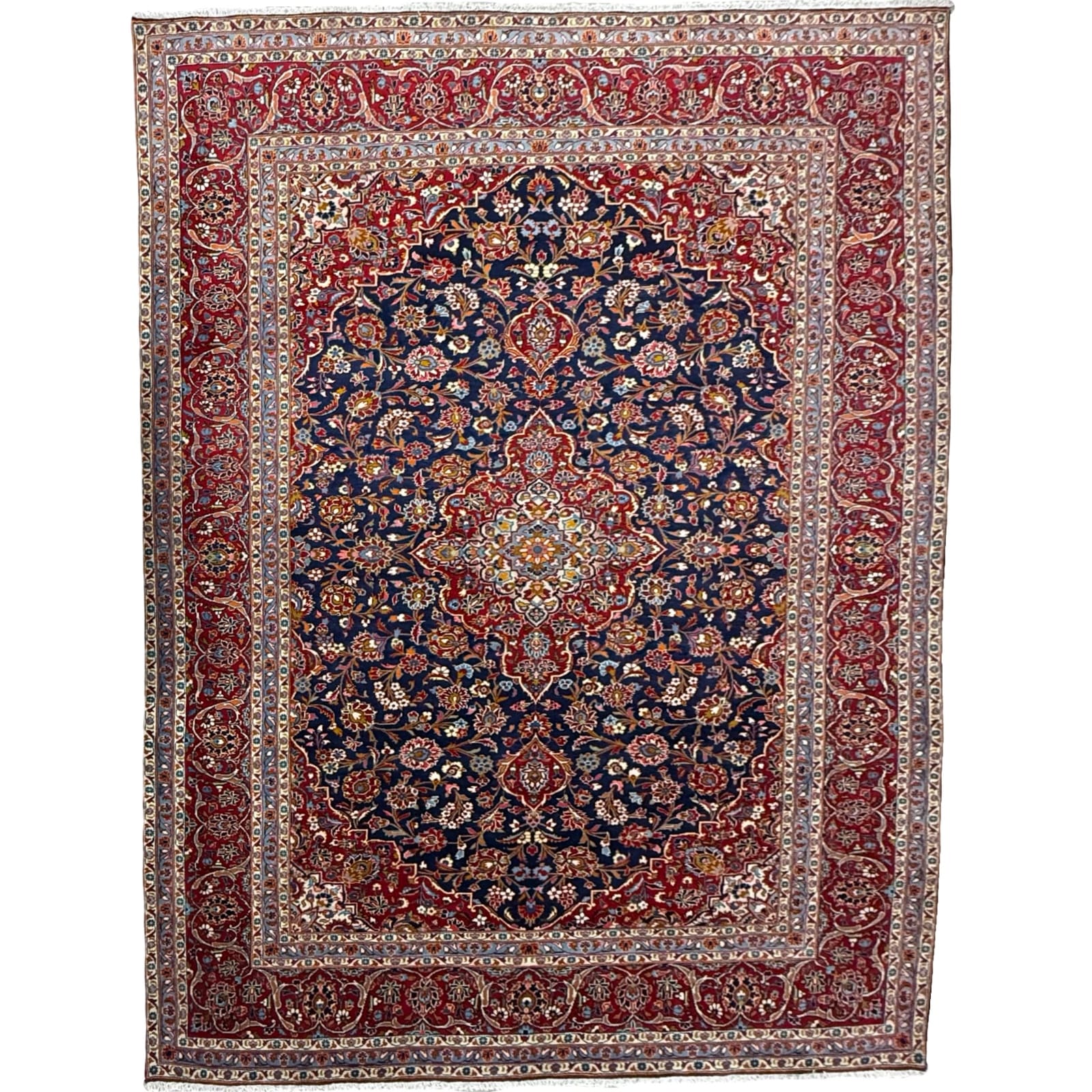 Ramin1_14 355 x 251cm Exquisite Hand Knotted Persian Navy Kashan Rug - Image 1