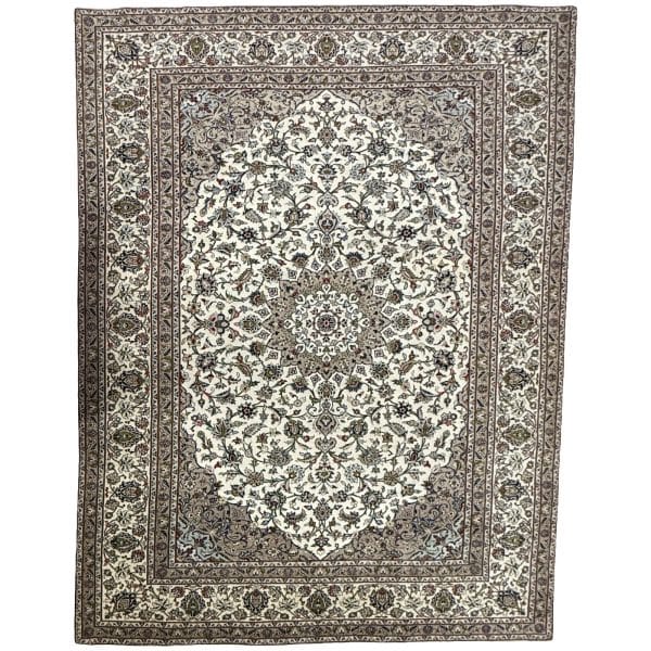 350 x 255cm Hand Knotted Persian Ivory Kashan Wool Rug