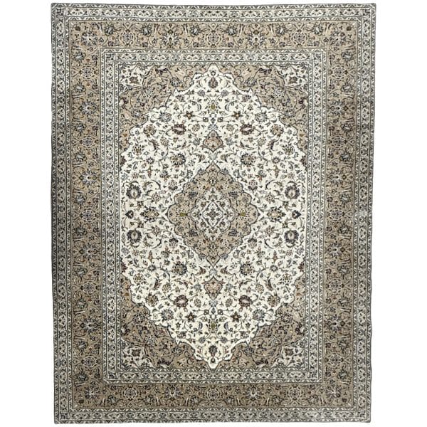 356 x 254cm Hand Knotted Persian Ivory & Brown Ardakan Wool Rug