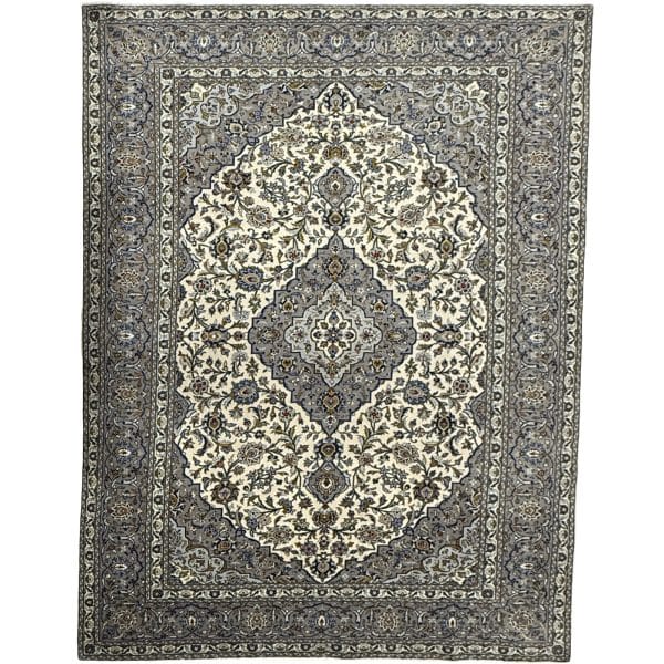 317 x 228cm Hand Knotted Persian Grey & Ivory Kashan Rug