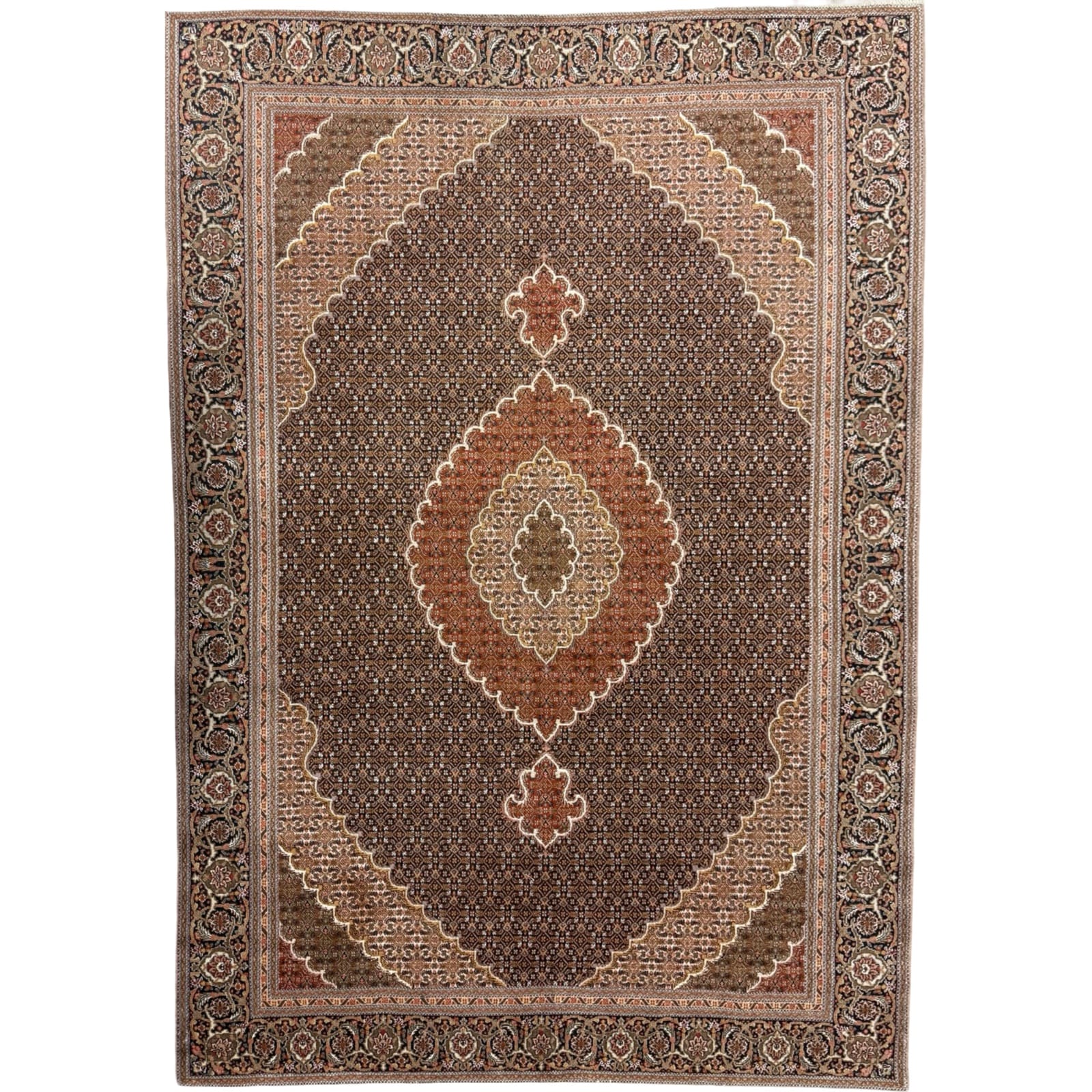 Ramin4_11 282 x 190cm Persian Antique Tabriz Mahi Woolen Silk Rug - Image 1