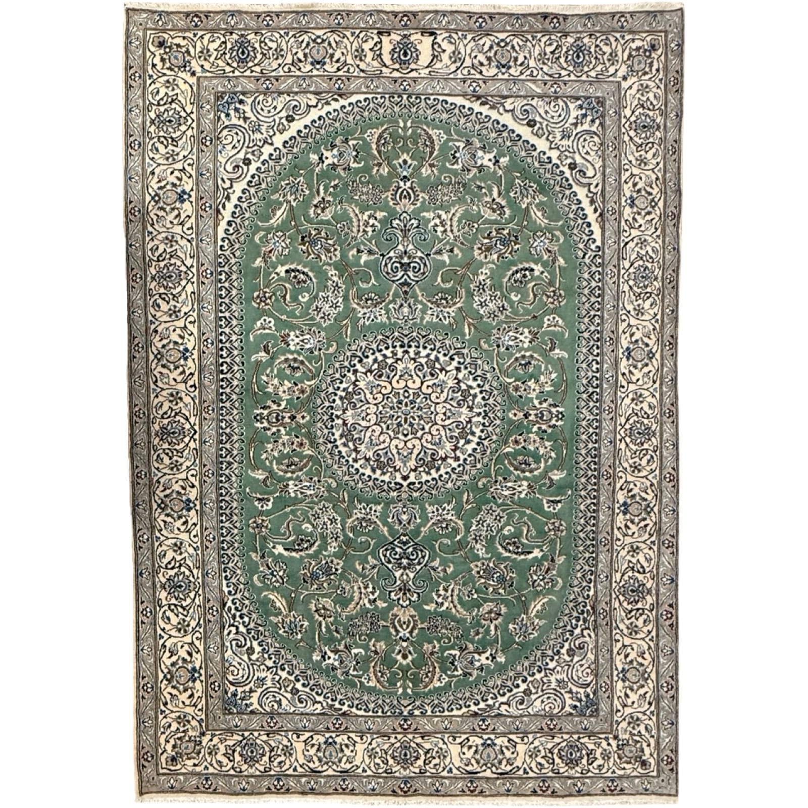 Ramin5_16 285 x 198cm Hand Knotted Green Persian Nain Silk And Wool Rug - Image 1