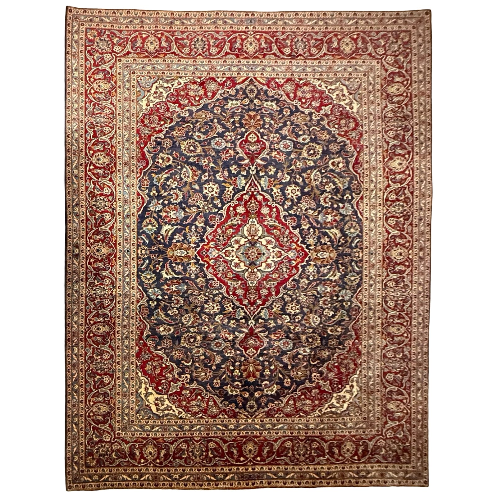 kwioam8282ms_34 393 x 286cm Hand Knotted Persian Navy Kashan Rug - Image 1