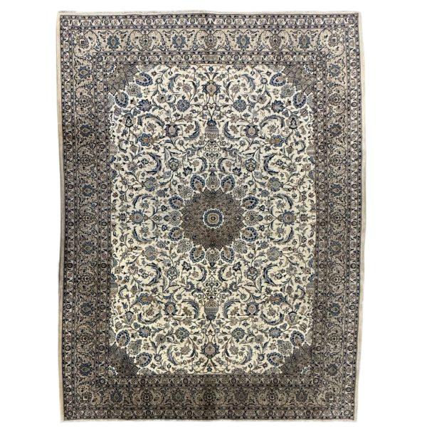345 x 255cm Hand Knotted Persian Cream Kashan Wool Rug