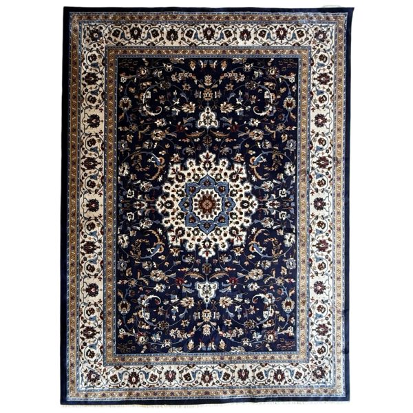 400 x 300cm Navy Kashan Persian Design Machine Made Rug