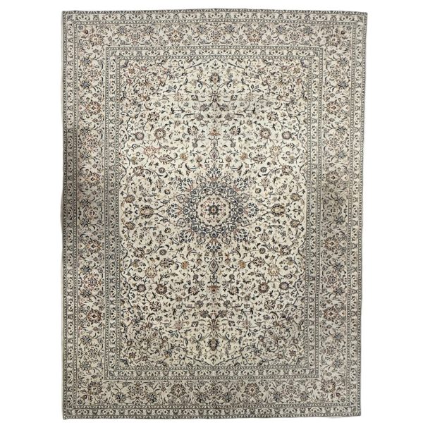 410 x 290 cm Hand Knotted Persian Cream Kashan Wool Rug