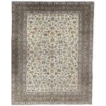 376 x 282cm Fine Persian Hand Knotted Kashan Cream Rug