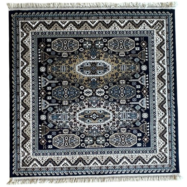 200 x 200cm Persian Tribal Geometric Design Navy Square Rug