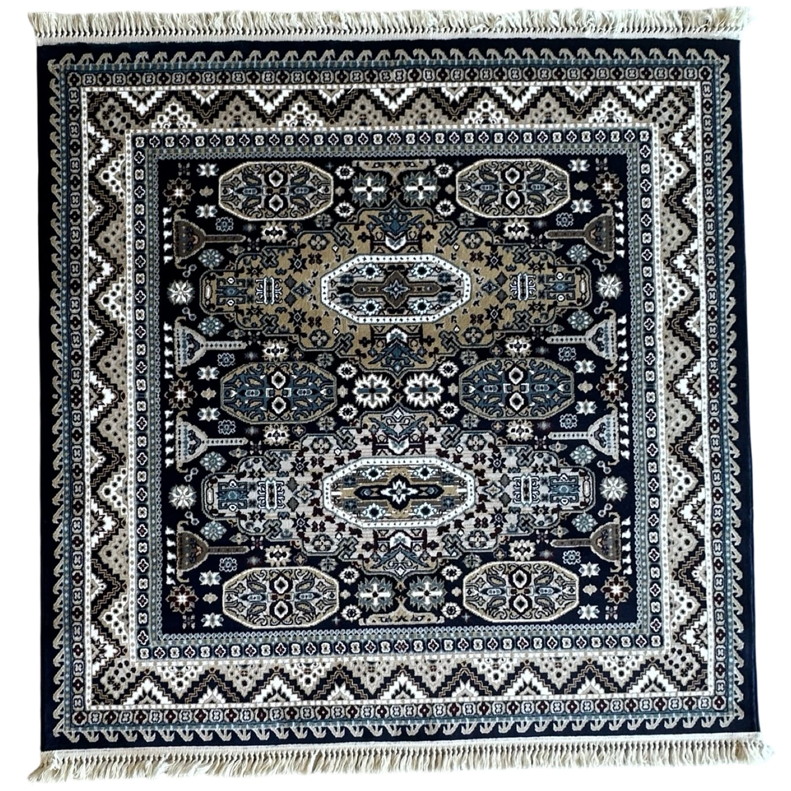 ラグ・カーペット Kroi Geometry square rug-blanket 200 x 200cm Persian Tribal Geometric Design Navy Square Rug