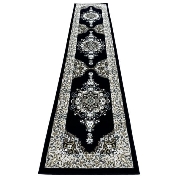 400 x 80cm Persian Design Hallway Navy Runner Rug | Soft & Durable