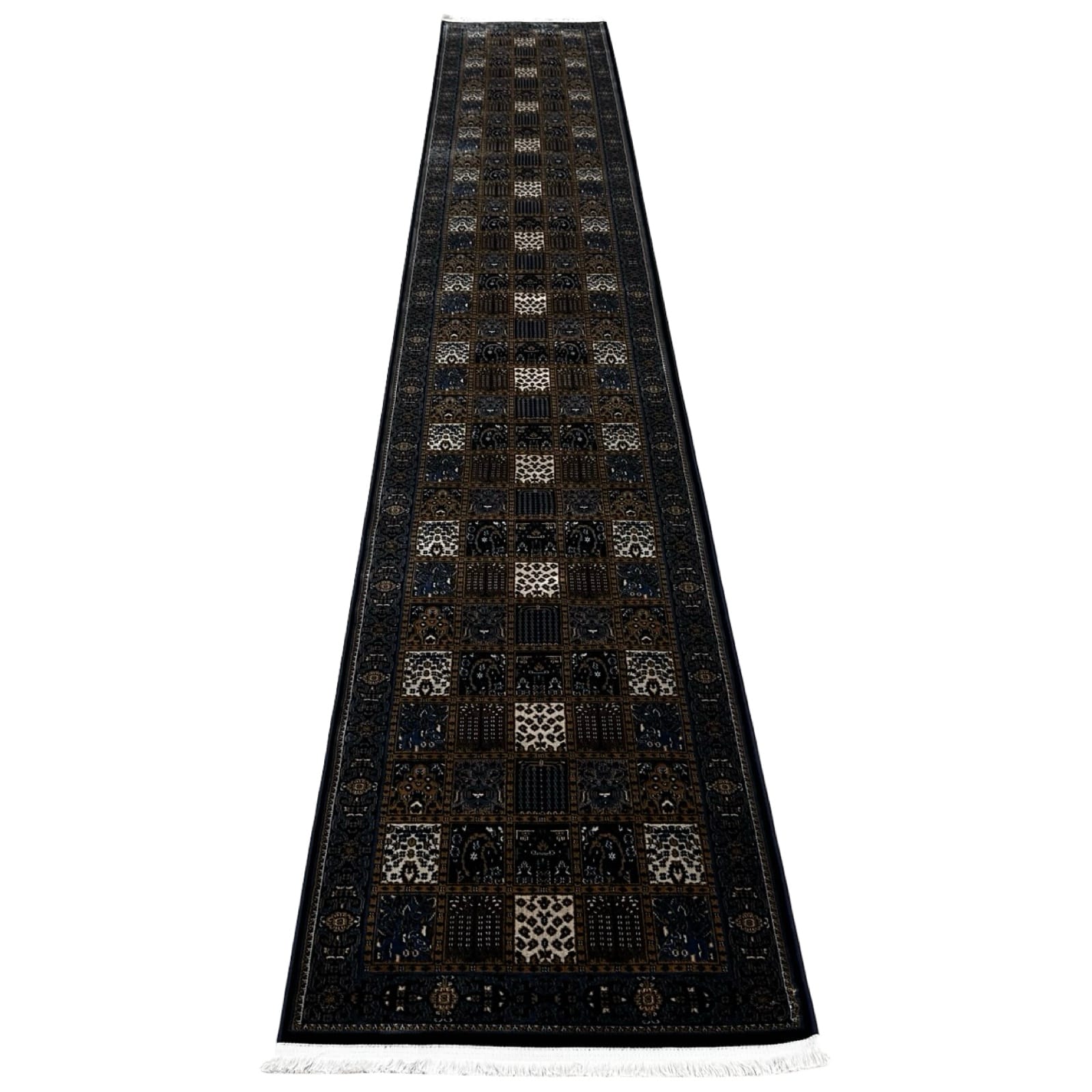 500 x 80 bal_1 400 x 80cm Turkish Machine Made Blue Bakhtiari Runner Rug – Midnight Navy Garden Panels - Image 1