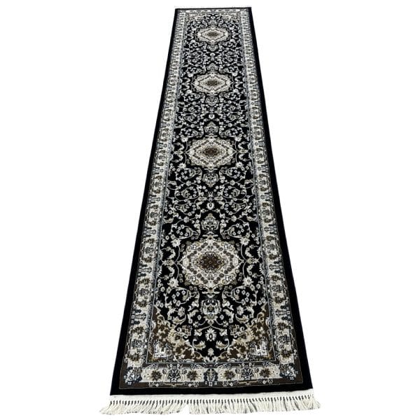 400 x 80cm Mashad Persian Style Navy Runner Rug | Vintage Hallway Look