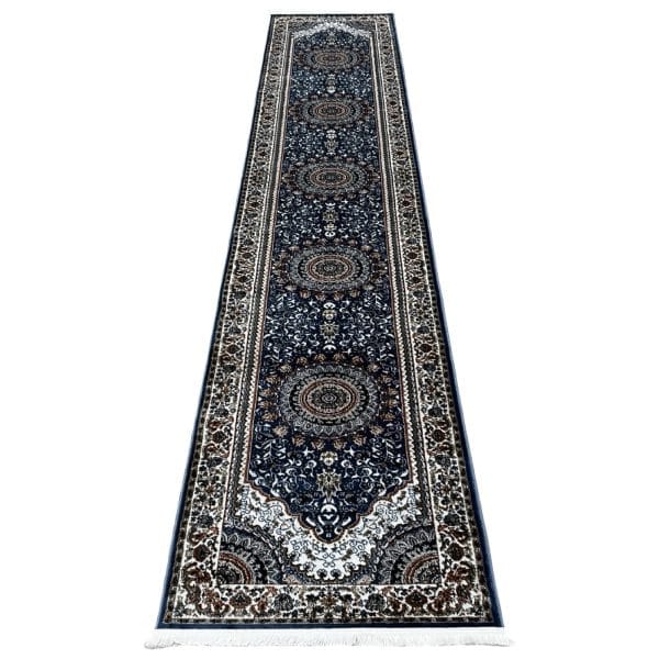 400 x 80cm Turkish Machine Made Blue Runner Rug