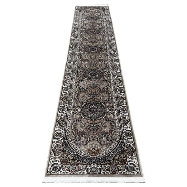 400 x 80cm Persian Mashad Design Beige Machine Made Runner Rug