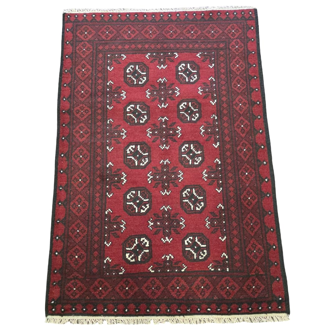 IMG_2602 147cm x 100cm Hand Knotted Red Afghan Akche Bokhara – Wool Rug - Image 1