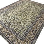 380 × 290cm Hand-Knotted Persian Kashan Rug – Green Field with Blue Floral Motifs - Image 3